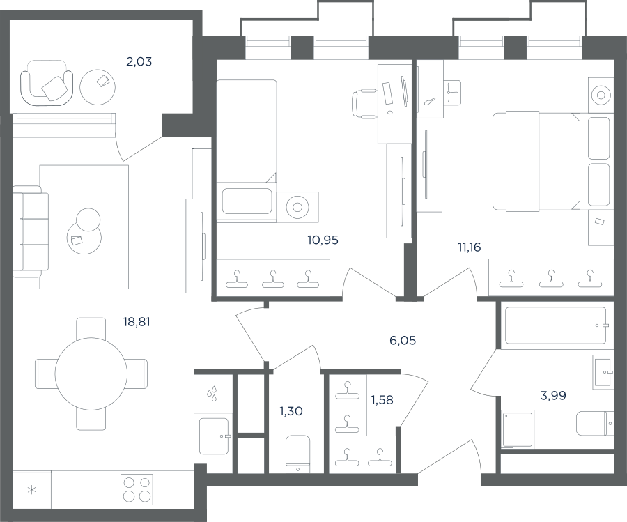 3х-комнатная квартира в ЖК Равновесие