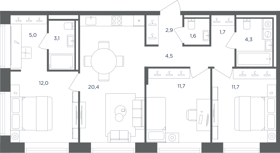 3х-комнатная квартира в ЖК Равновесие