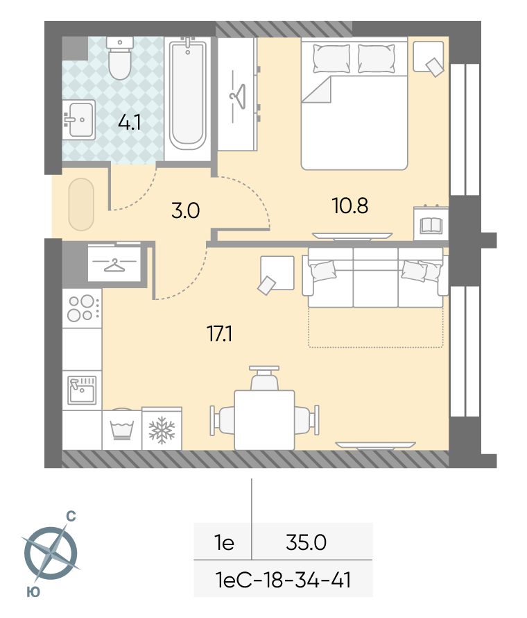 1-комнатная квартира в ЖК Зиларт