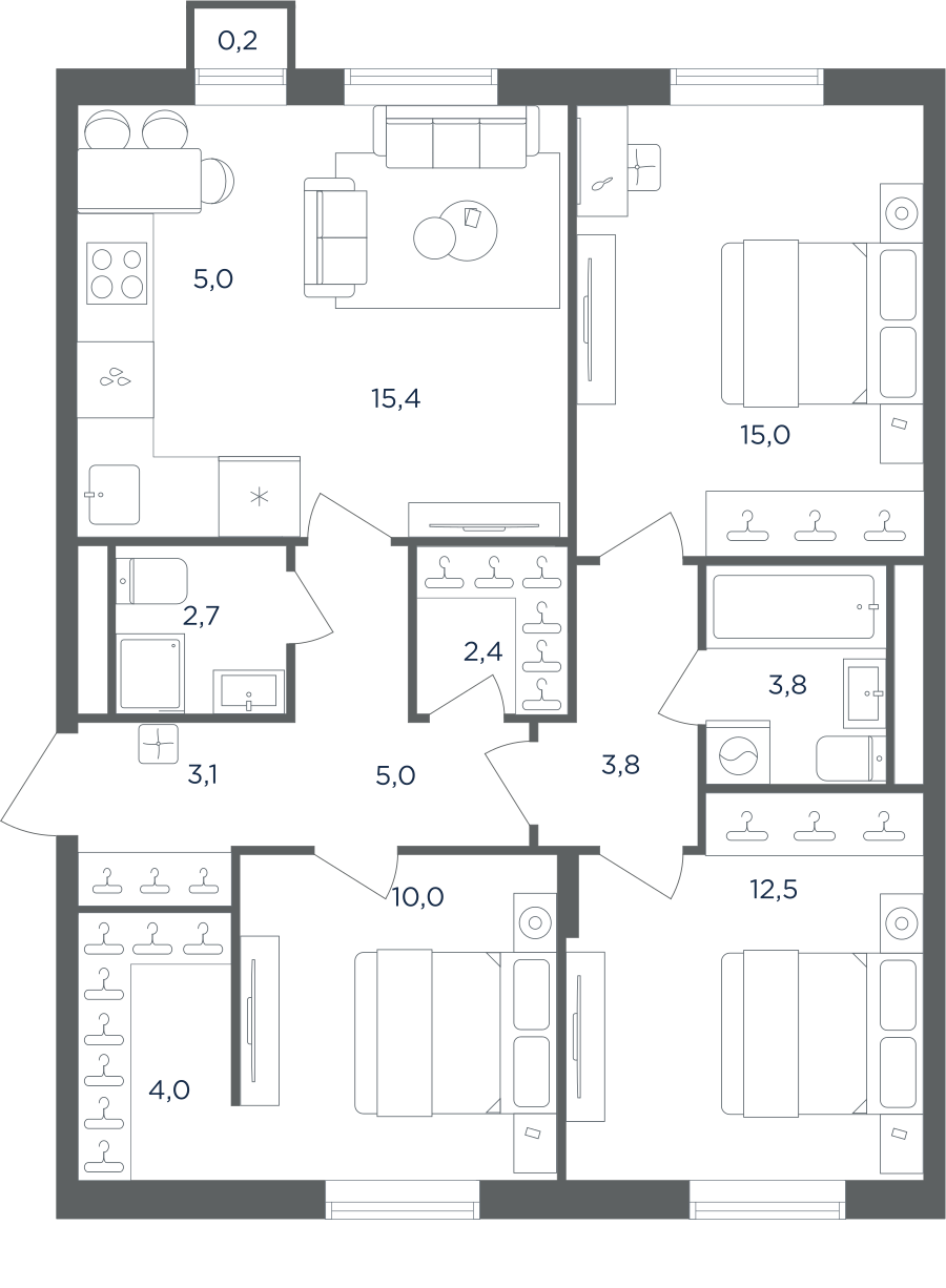 4х-комнатная квартира в ЖК Равновесие