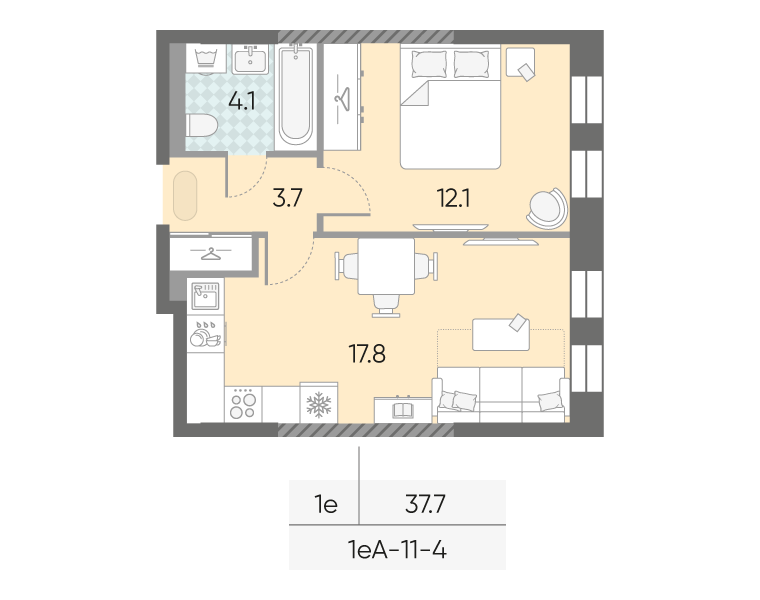 1-комнатная квартира в ЖК Зиларт