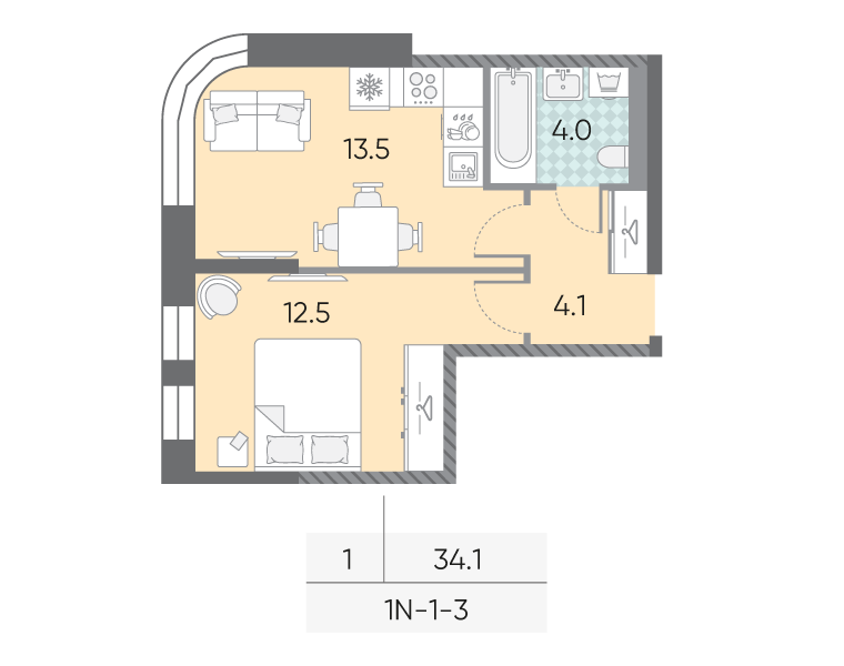 1-комнатная квартира в ЖК Зиларт