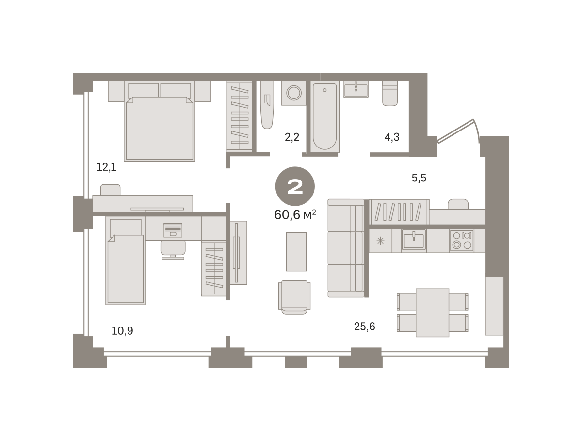 2х-комнатная квартира в ЖК Дом А