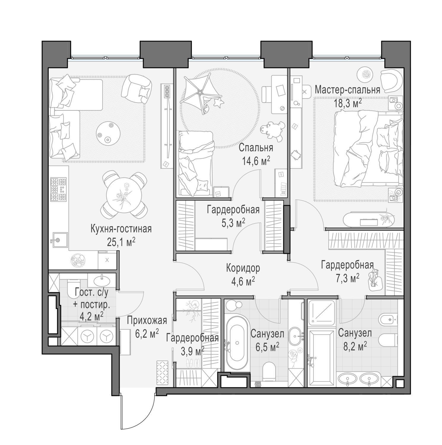 3х-комнатная квартира в ЖК Роскошный квартал Life Time