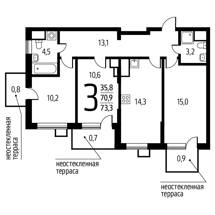 3х-комнатная квартира в ЖК Район Новые Ватутинки мкр. Центральный