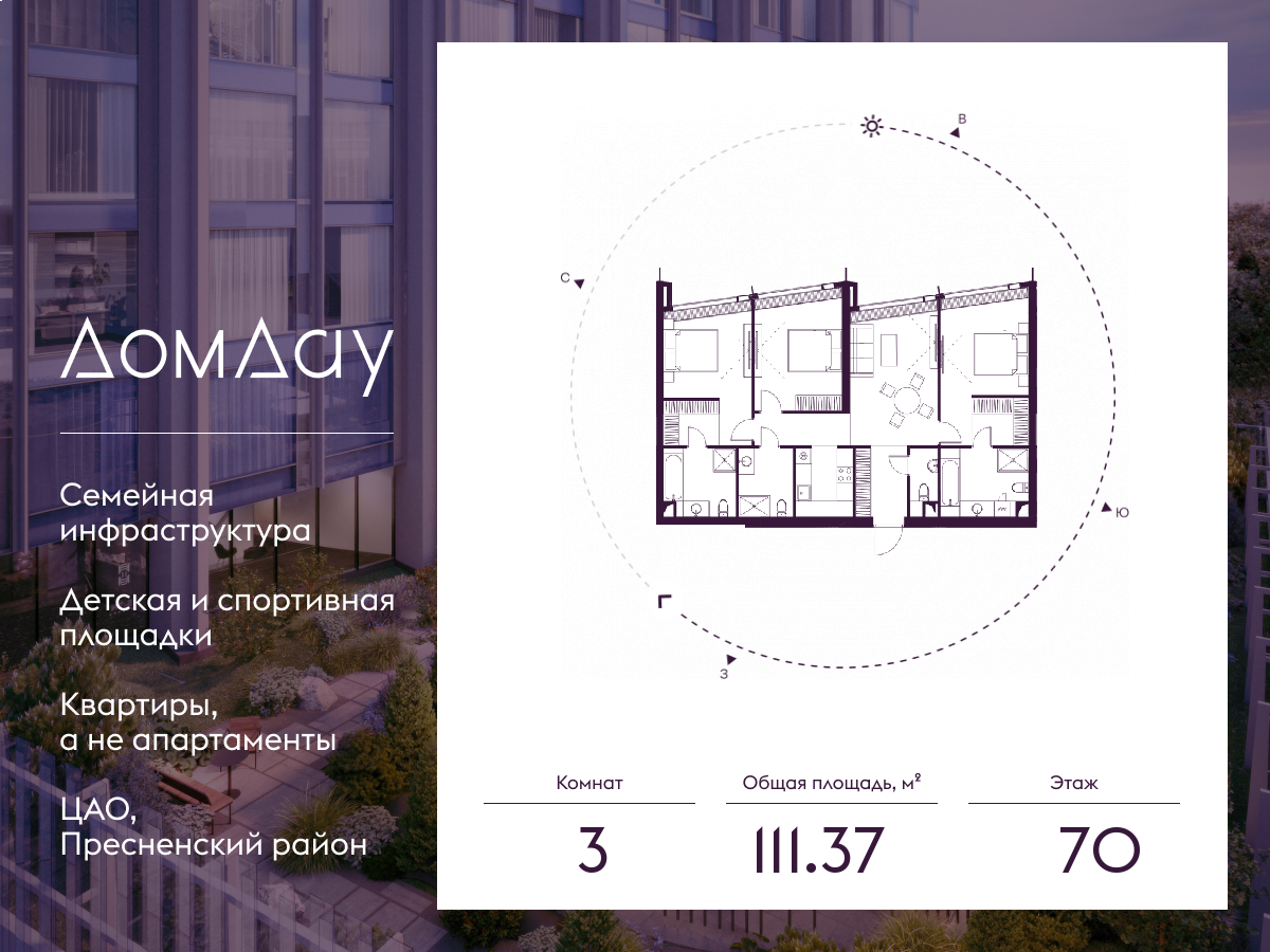 3х-комнатная квартира в ЖК Дом Дау