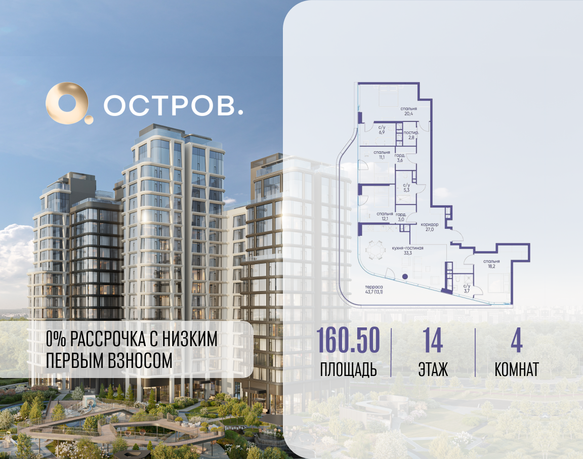 4х-комнатная квартира в ЖК Остров