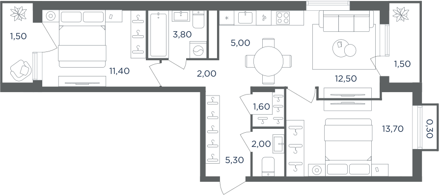 3х-комнатная квартира в ЖК Равновесие