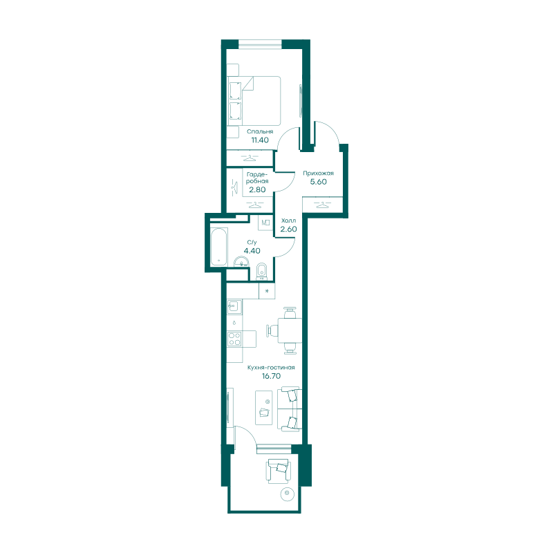 2х-комнатная квартира в ЖК Равновесие