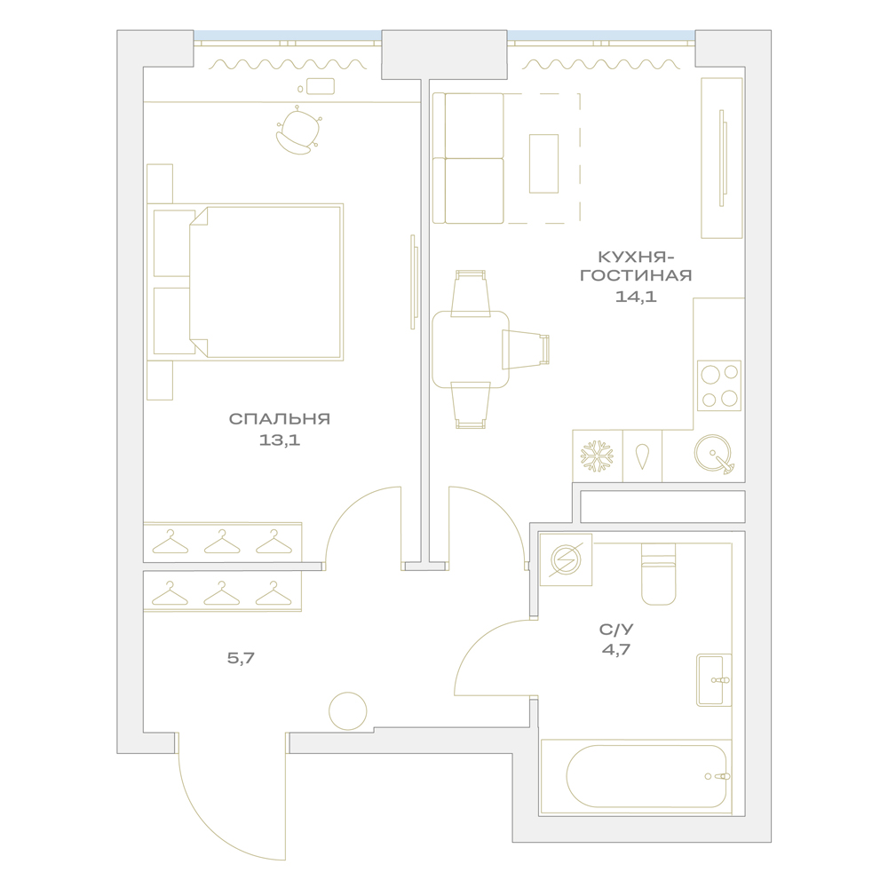 1-комнатная квартира в ЖК Детали