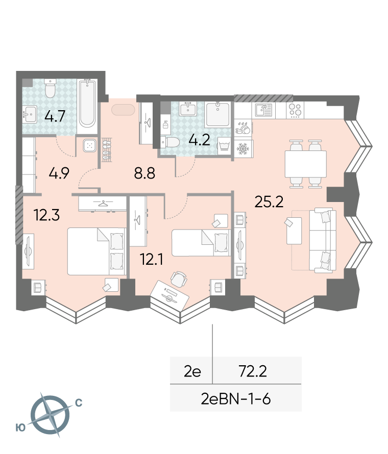 2х-комнатная квартира в ЖК Зиларт