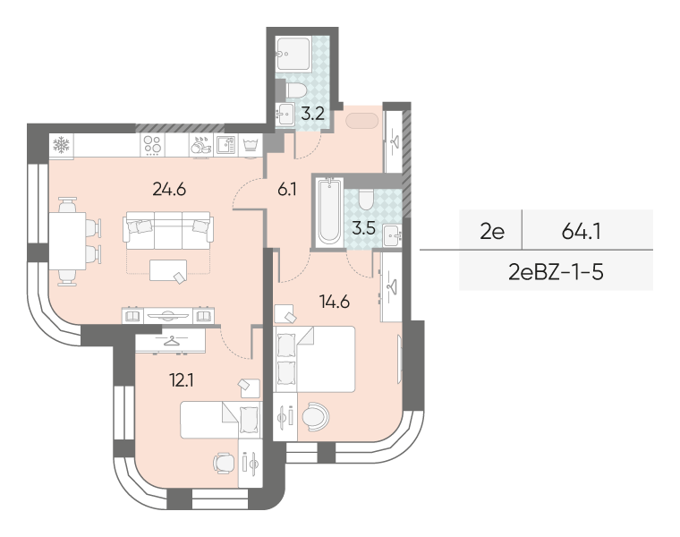 2х-комнатная квартира в ЖК Зиларт