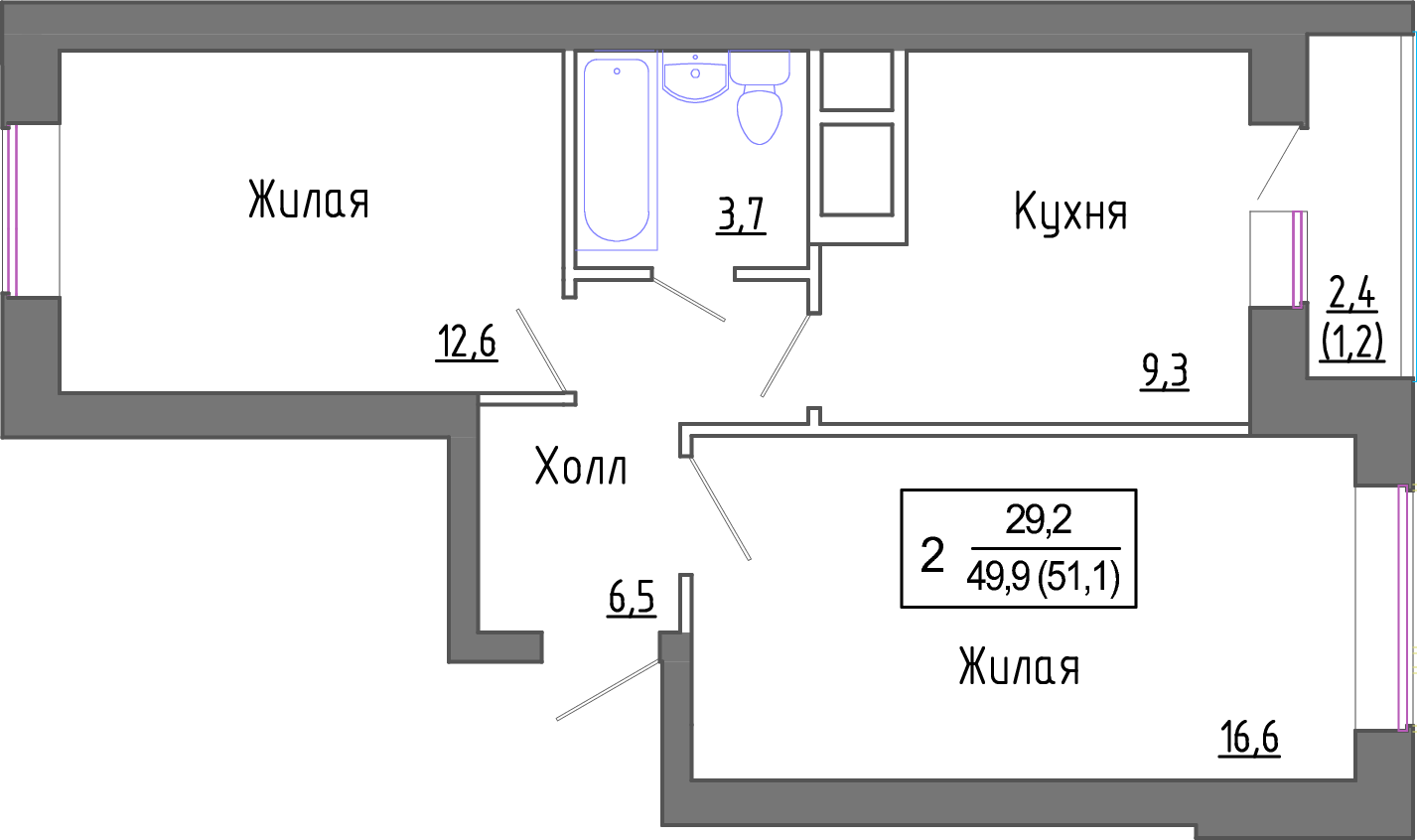 2х-комнатная квартира в ЖК Новое Замитино