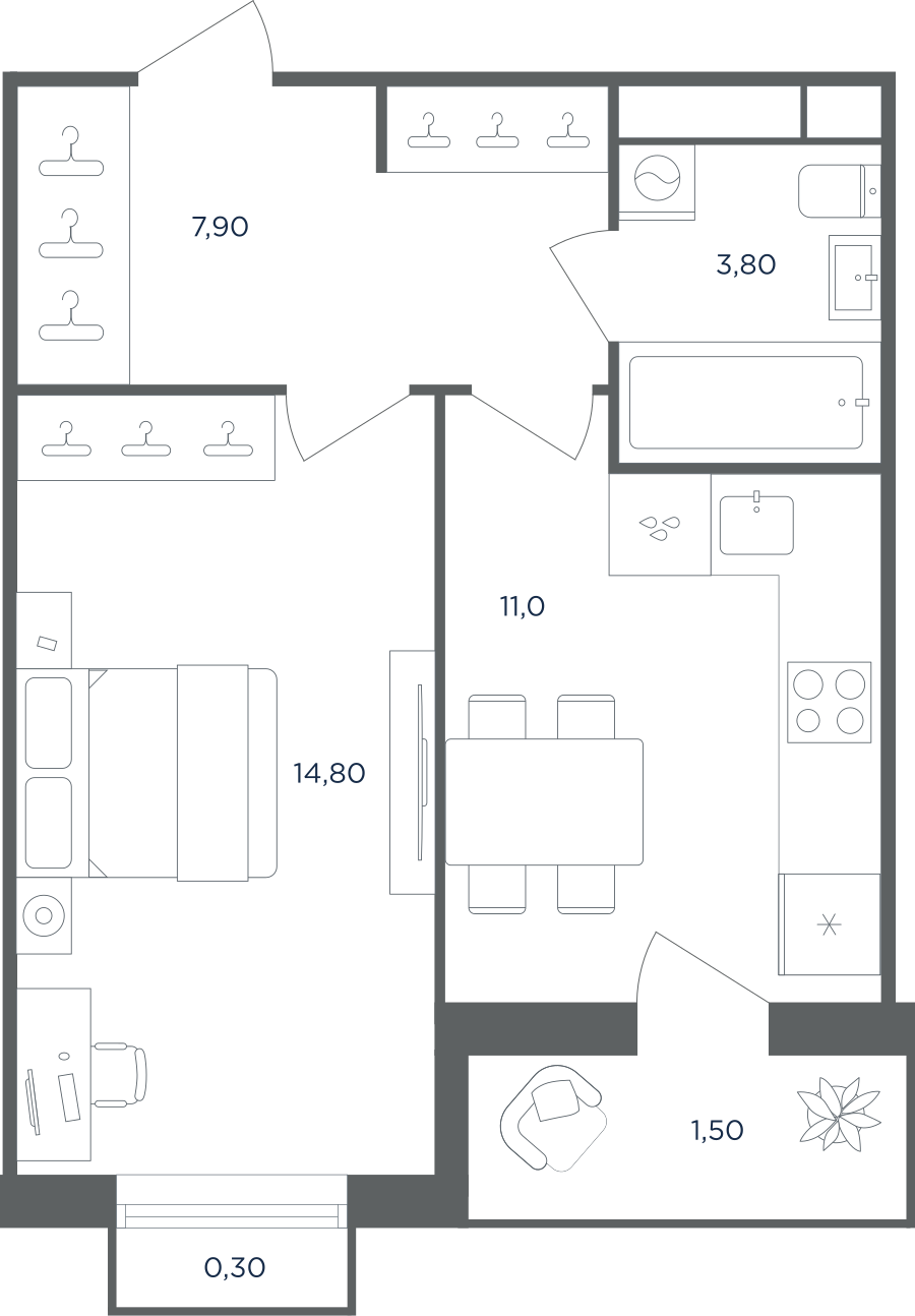 1-комнатная квартира в ЖК Равновесие