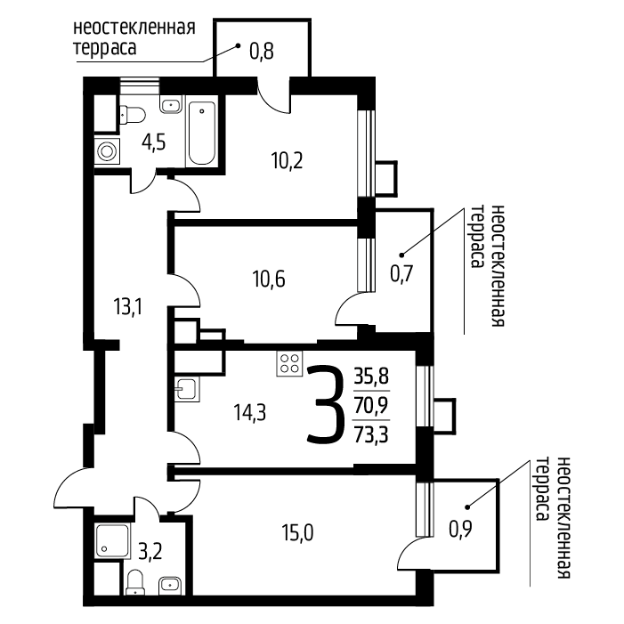 3х-комнатная квартира в ЖК Район Новые Ватутинки мкр. Центральный