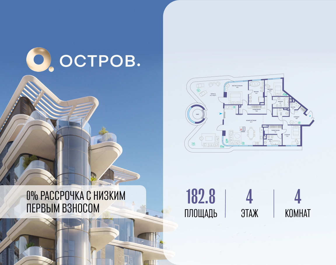 4х-комнатная квартира в ЖК Остров