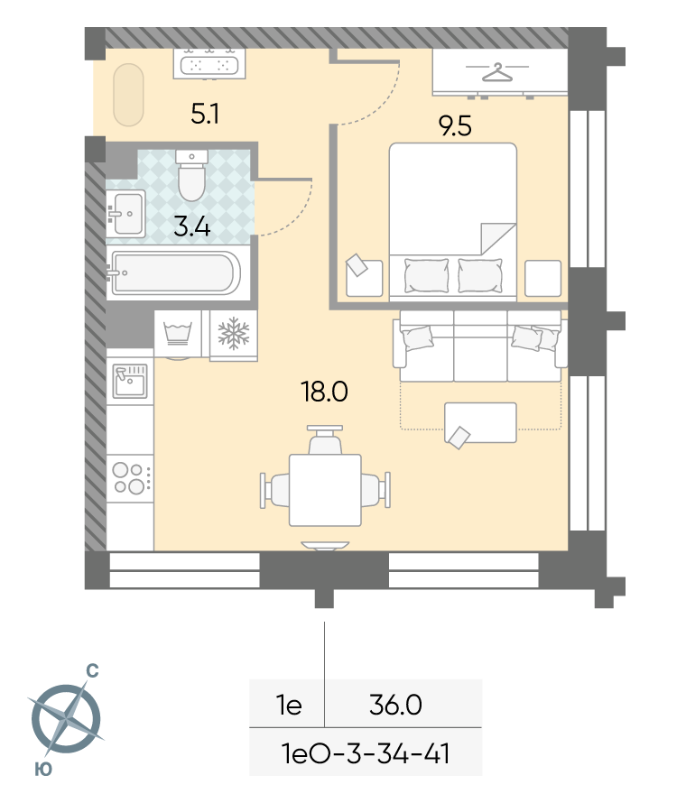 1-комнатная квартира в ЖК Зиларт