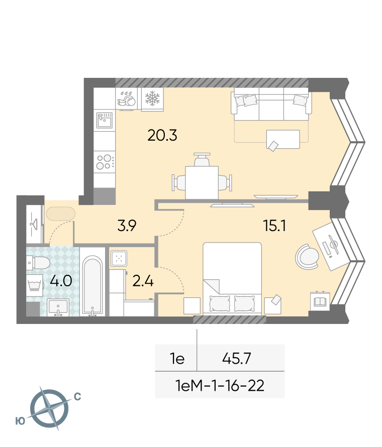1-комнатная квартира в ЖК Зиларт