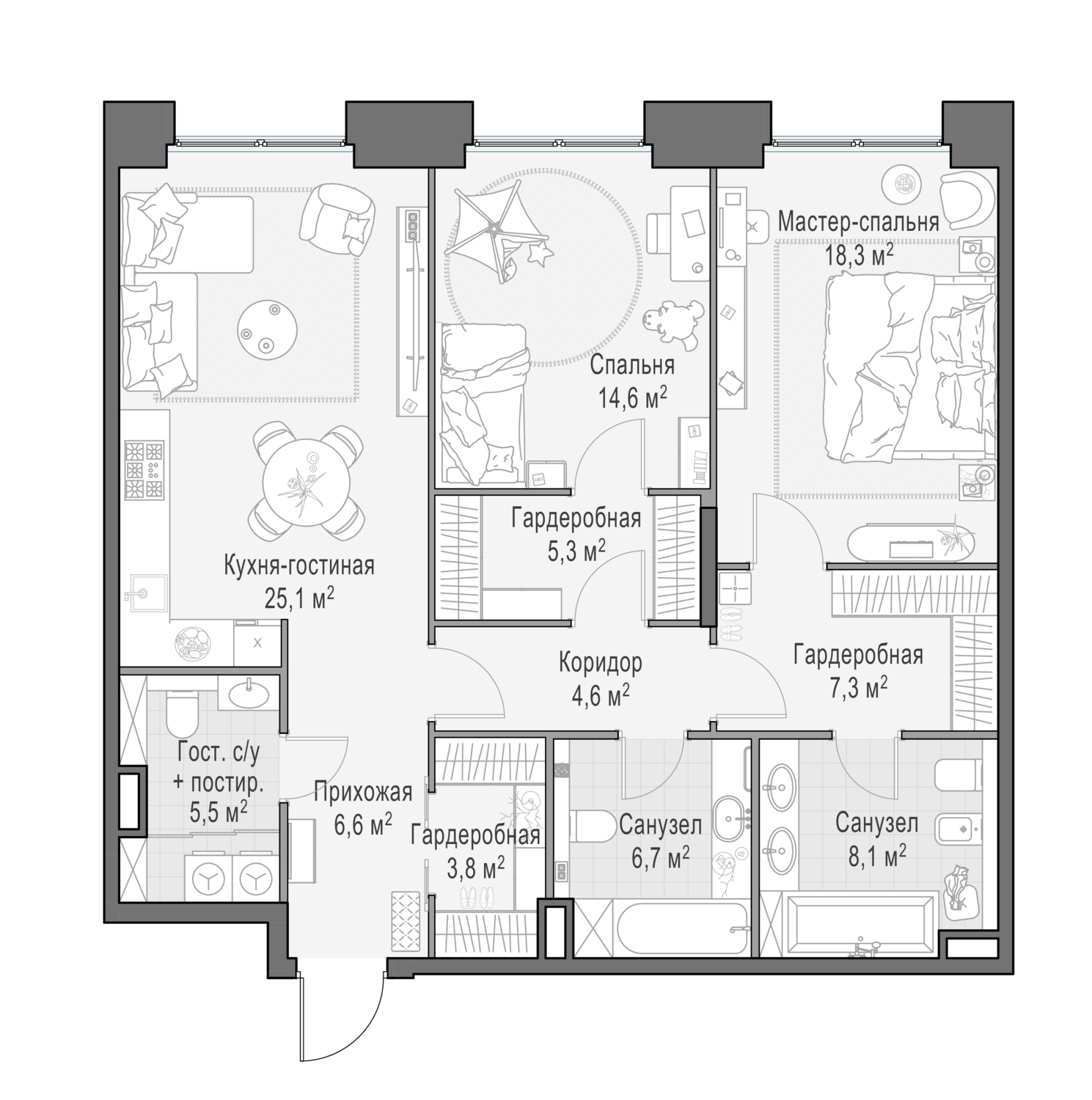 3х-комнатная квартира в ЖК Роскошный квартал Life Time