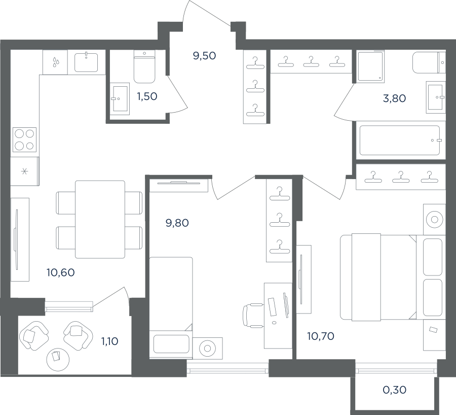 2х-комнатная квартира в ЖК Равновесие