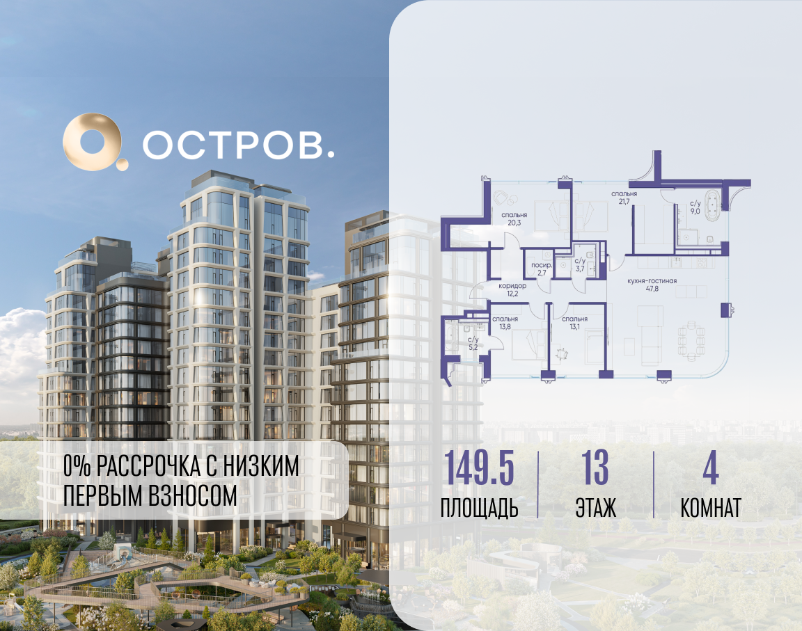 4х-комнатная квартира в ЖК Остров