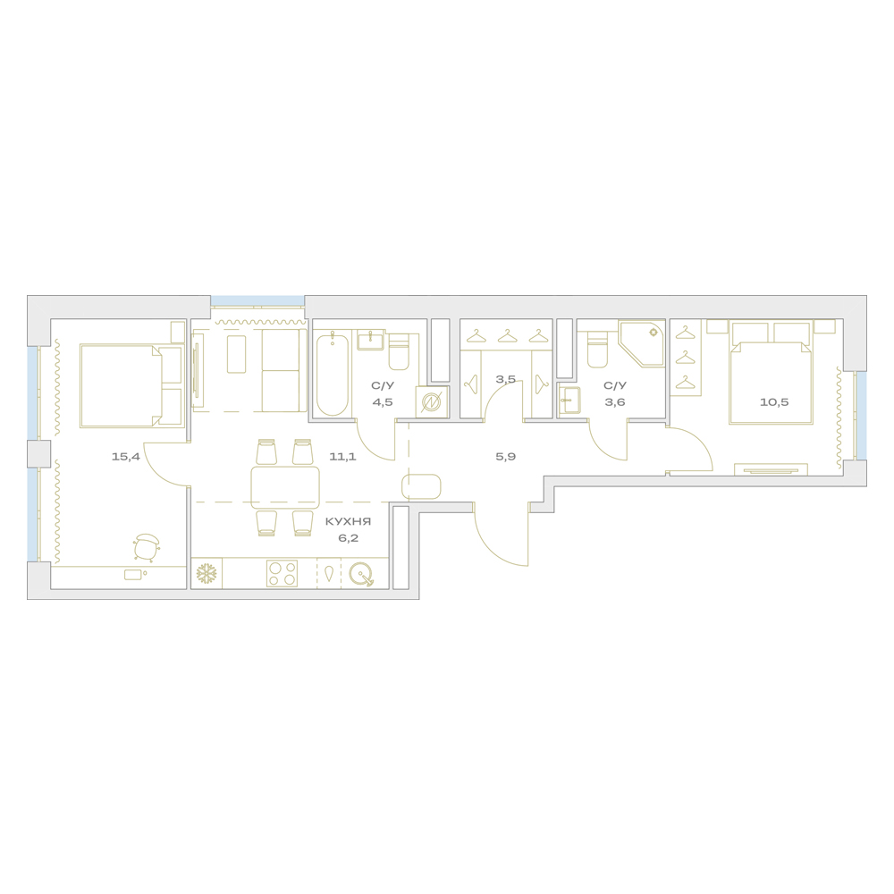 3х-комнатная квартира в ЖК Детали