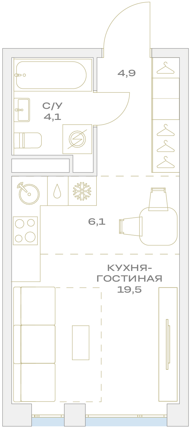 Квартира-студия в ЖК Детали