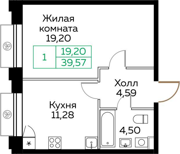 1-комнатная квартира в ЖК КИТ