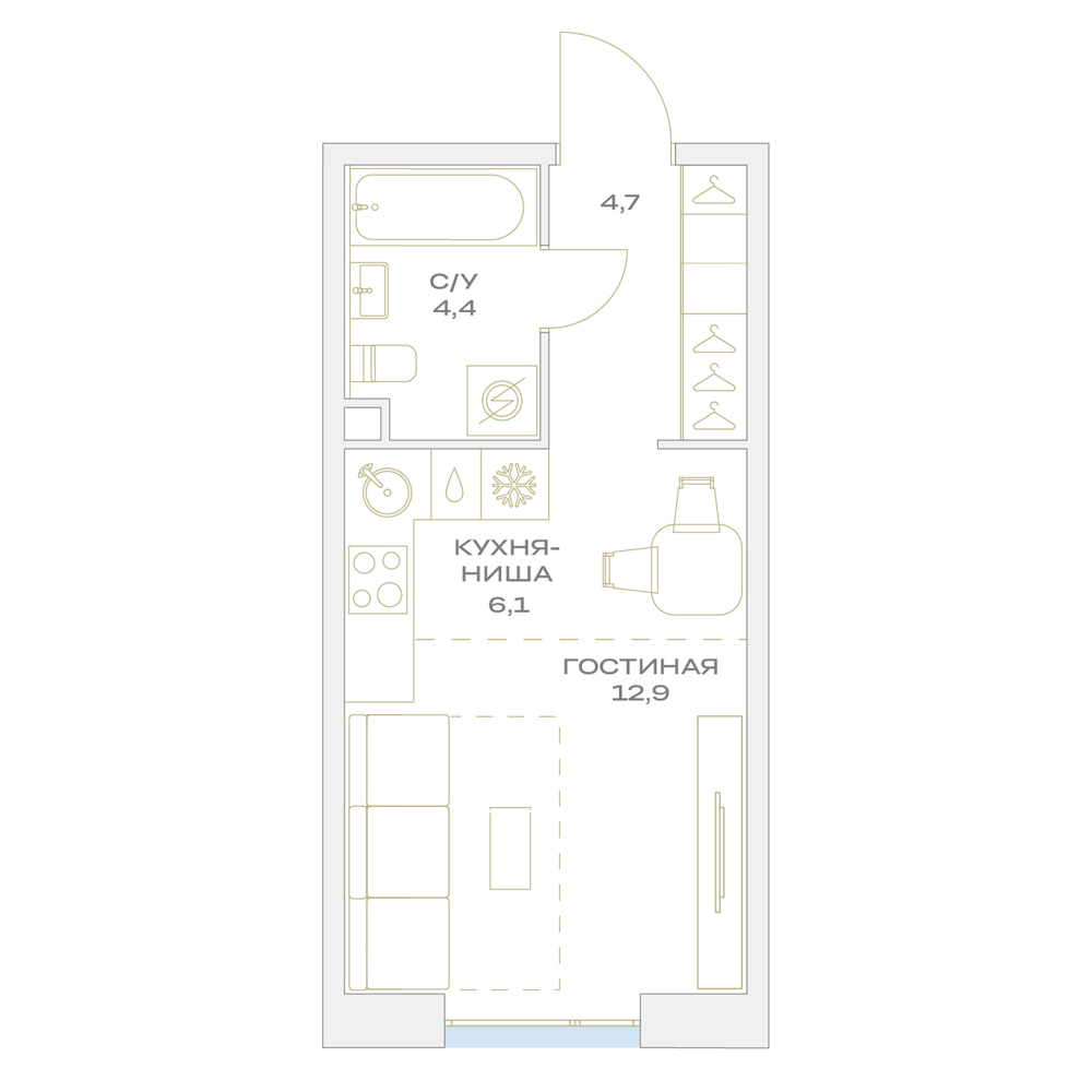Квартира-студия в ЖК Детали