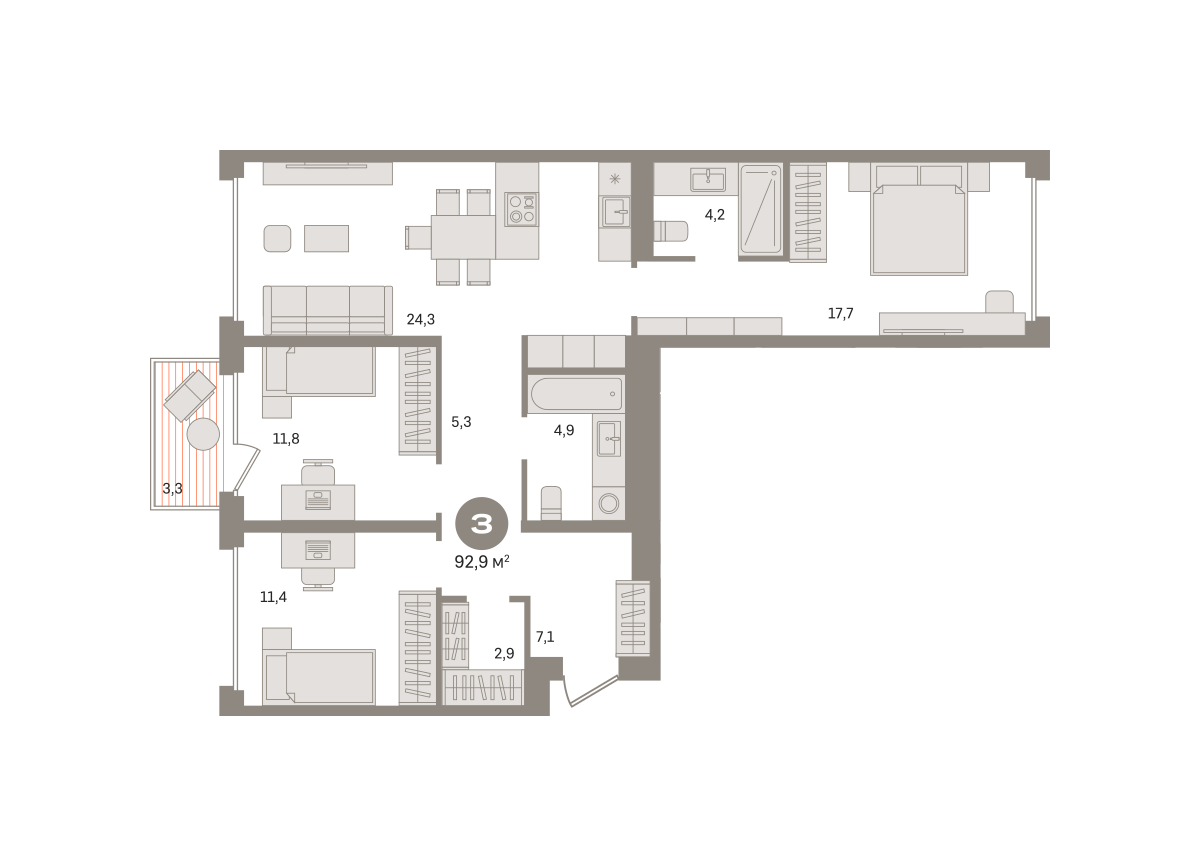3х-комнатная квартира в ЖК Дом А