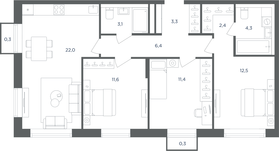 3х-комнатная квартира в ЖК Равновесие