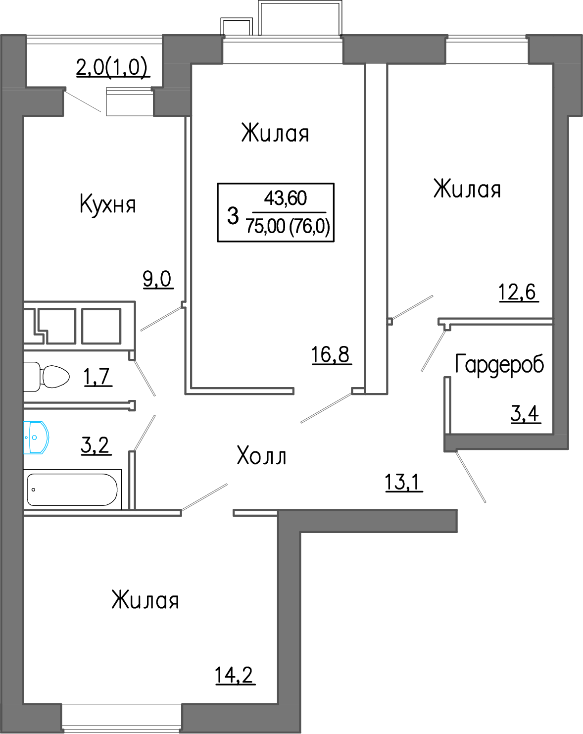 3х-комнатная квартира в ЖК Новое Замитино