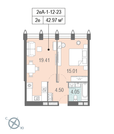 1-комнатная квартира в ЖК Зиларт