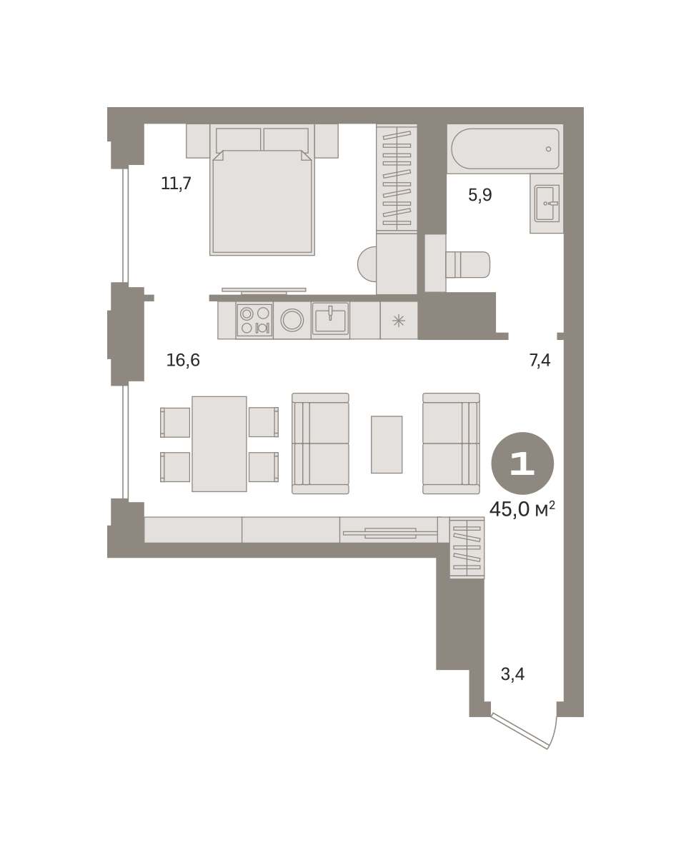 1-комнатная квартира в ЖК Квартал МОНС