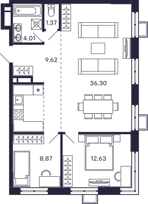 2х-комнатная квартира в ЖК Квартал «Тетрис»