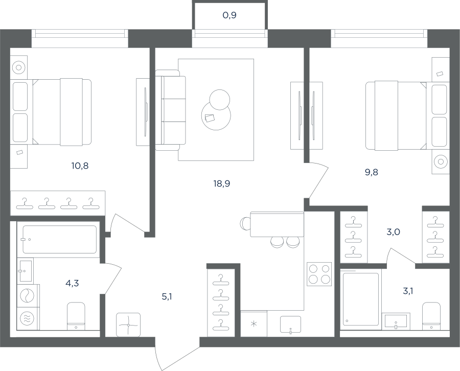 2х-комнатная квартира в ЖК Равновесие