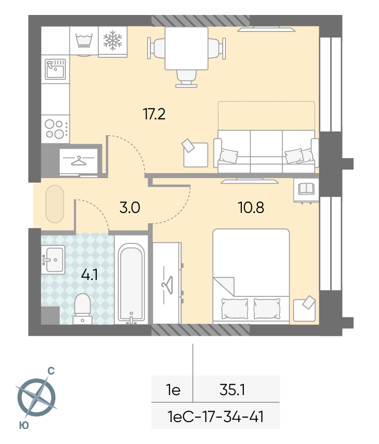 1-комнатная квартира в ЖК Зиларт