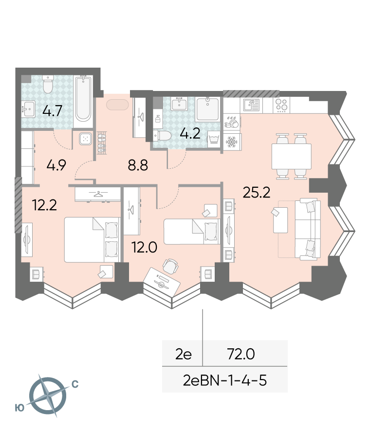 2х-комнатная квартира в ЖК Зиларт