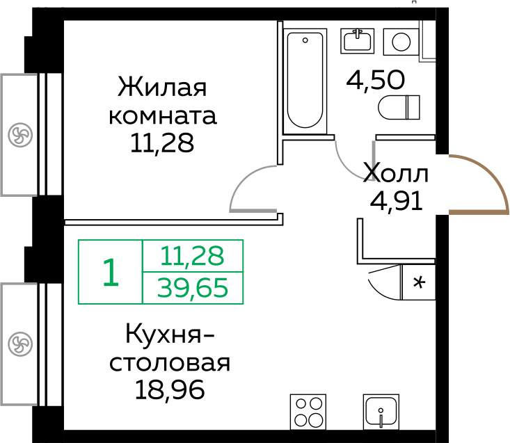 1-комнатная квартира в ЖК КИТ