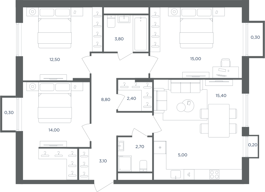 4х-комнатная квартира в ЖК Равновесие