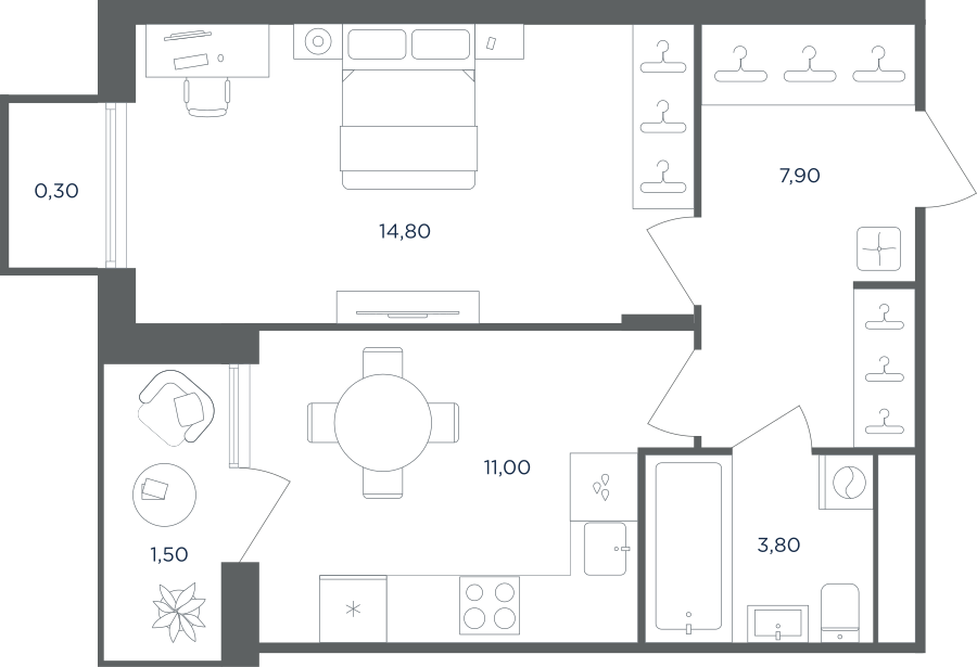 1-комнатная квартира в ЖК Равновесие