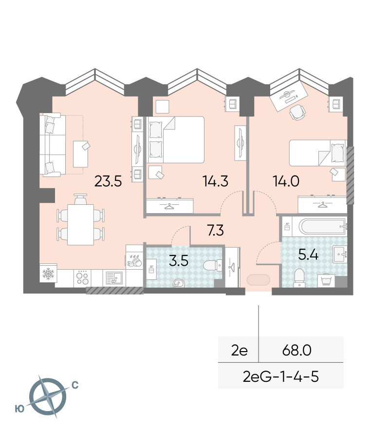2х-комнатная квартира в ЖК Зиларт