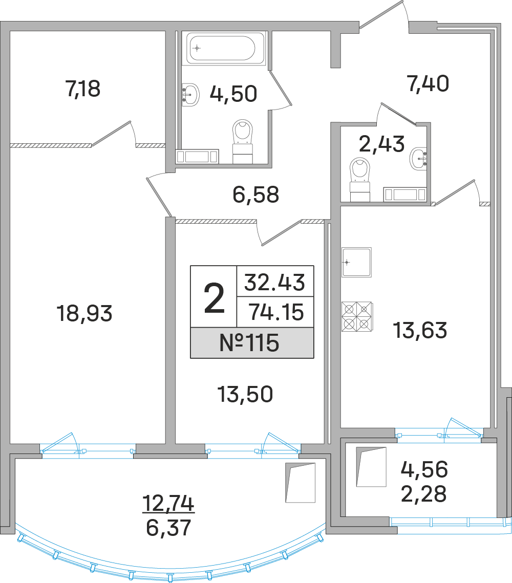 2х-комнатная квартира в ЖК Дом‐Мегалит в Королёве