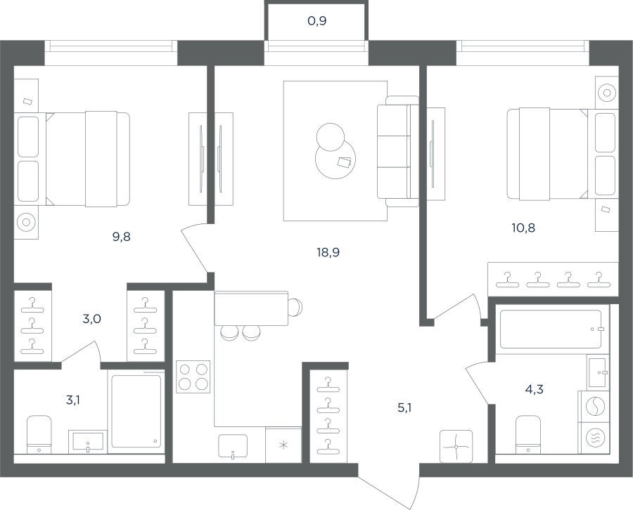 2х-комнатная квартира в ЖК Равновесие