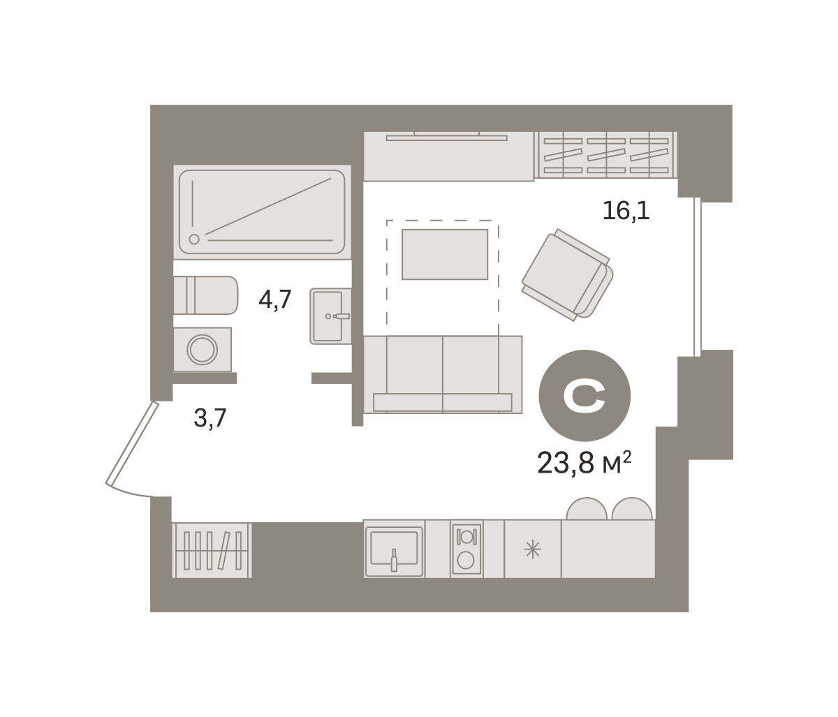 Квартира-студия в ЖК Квартал МОНС