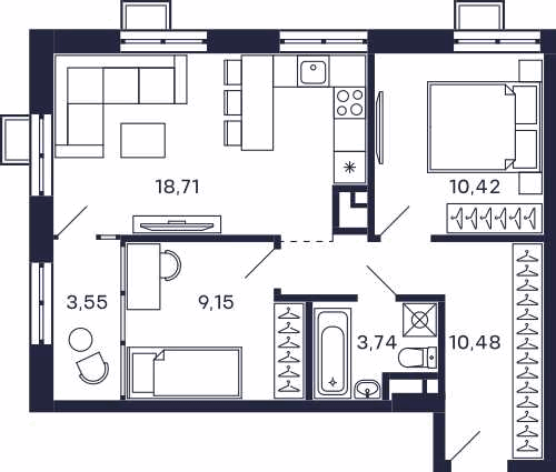 2х-комнатная квартира в ЖК Квартал «Тетрис»