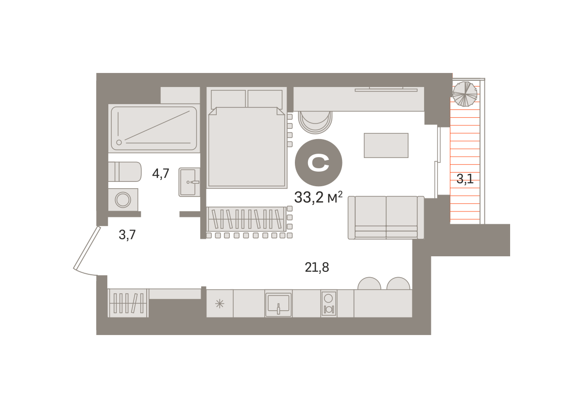 Квартира-студия в ЖК Квартал МОНС