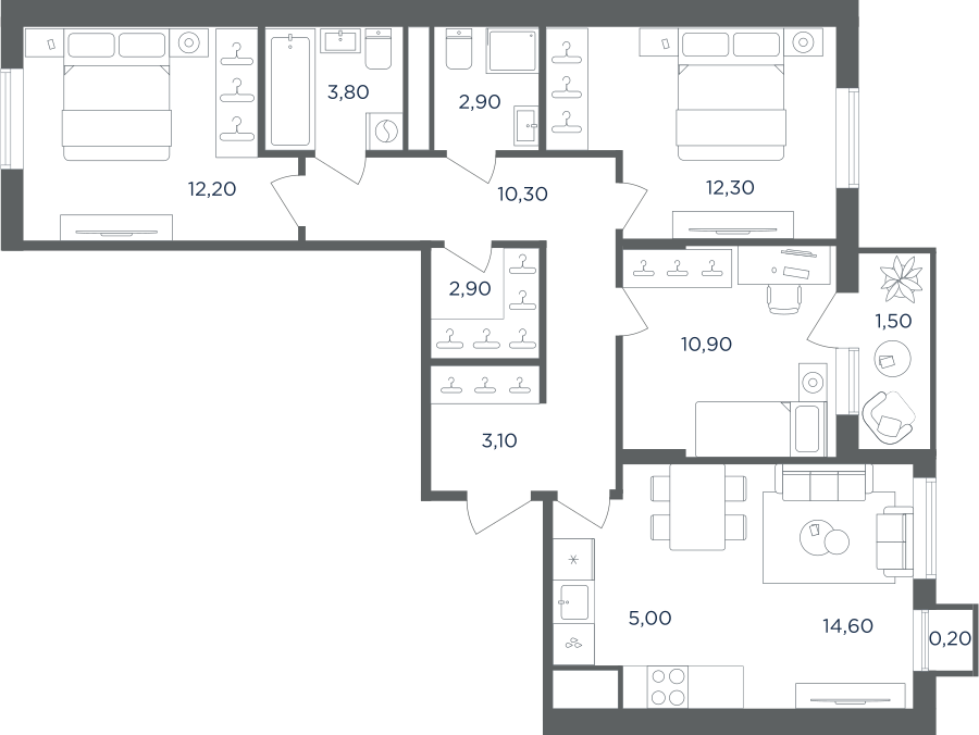 4х-комнатная квартира в ЖК Равновесие
