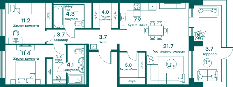3х-комнатная квартира в ЖК Равновесие