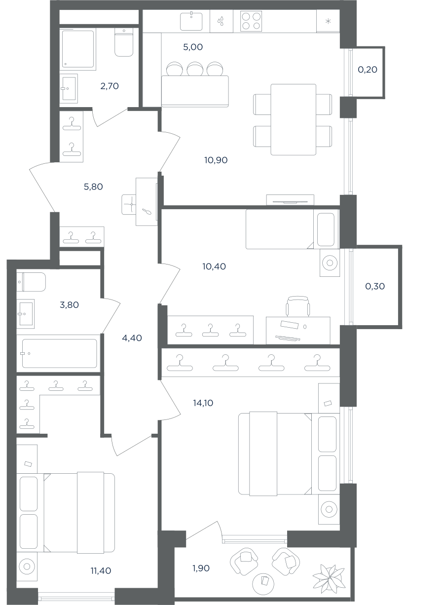 4х-комнатная квартира в ЖК Равновесие